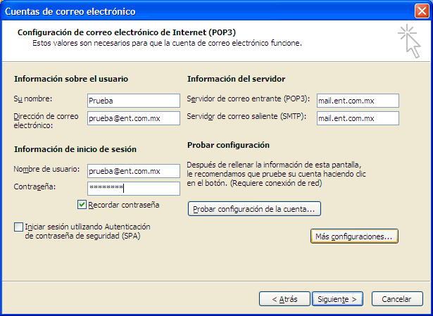 Configuración de correo